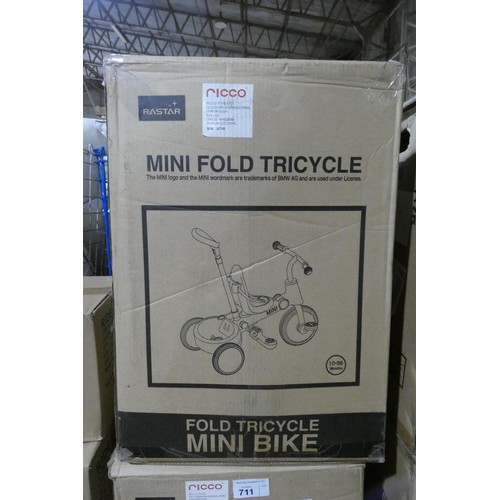 710 - 1 x Ricco Mini fold tricycle. Boxed and requires assembly - Colour is laser blue