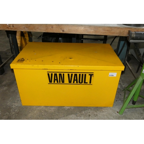 5108 - 1 x Van Vault yellow metal box store approx 92 x 53 x 49cm high - unlocked and opens but no key is i... 