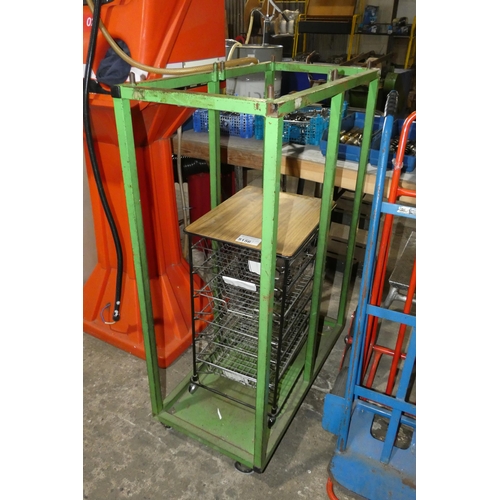 5156 - 1 x wheeled bag hanging frame and 1 x wheeled in / out tray type unit