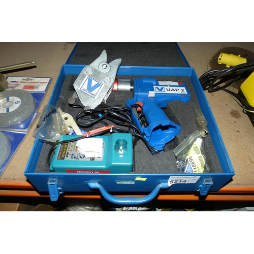 5214 - 1 x Lokring UAP2  cordless pipe joining tool supplied in a metal case with various accessories but n... 