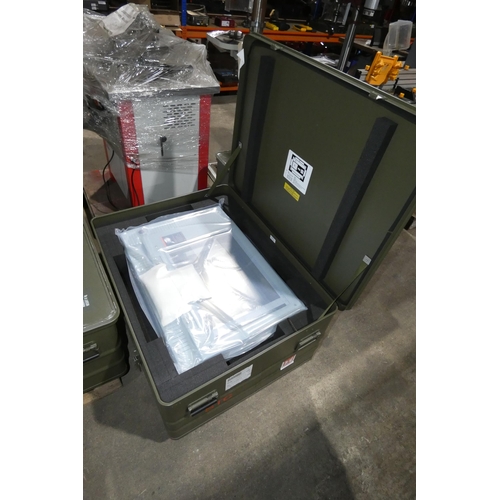 5347 - 1 x ex-MOD green painted aluminum flight case approx 94 x 74 x 42cm high containing an ex-MOD flat b... 