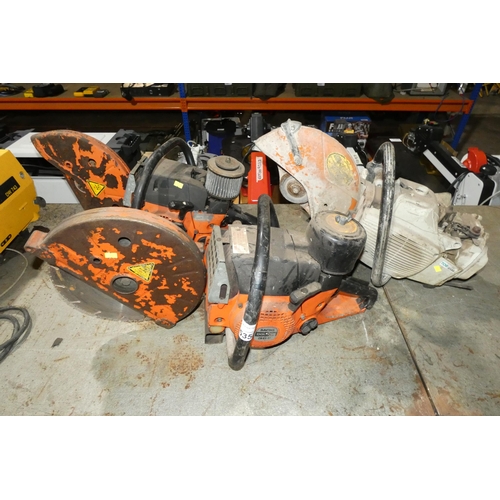 5352 - 2 x Sachs Dolmar 309 petrol engine stone cutting saws (one has a diamond blade fitted) and 1 x Stihl... 