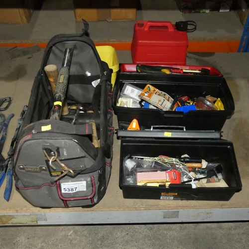 5387 - 1 x tool bag and 2 x tool boxes all containing a quantity of various tools and other items