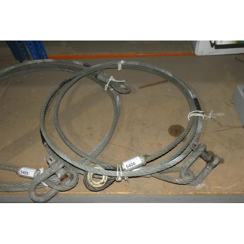 5406 - 1 length of heavy duty wire rope with a D shackle attached - approx 23 ft long