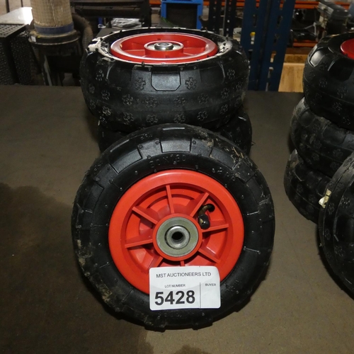 5428 - 4 x small wheels with tyres fitted type 80 x 180 2PR