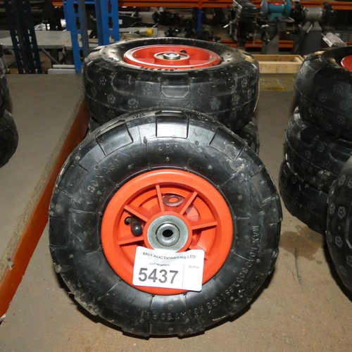 5437 - 4 x small wheels with tyres fitted type 80 x 230 2PR