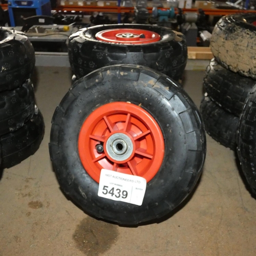 5439 - 4 x small wheels with tyres fitted type 80 x 230 2PR