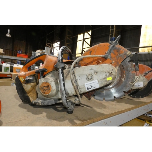 5616 - 1 x Stihl TS410 petrol engine stone cutting saw with a diamond blade fitted - requires attention