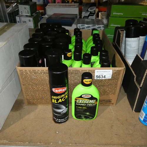 5634 - 1 box containing a quantity of Car Plan original black trim shine and Turtle Wax tyre gel