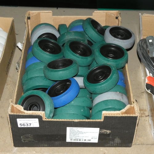 5637 - 1 box containing a quantity of various caster wheel rims (no centres)