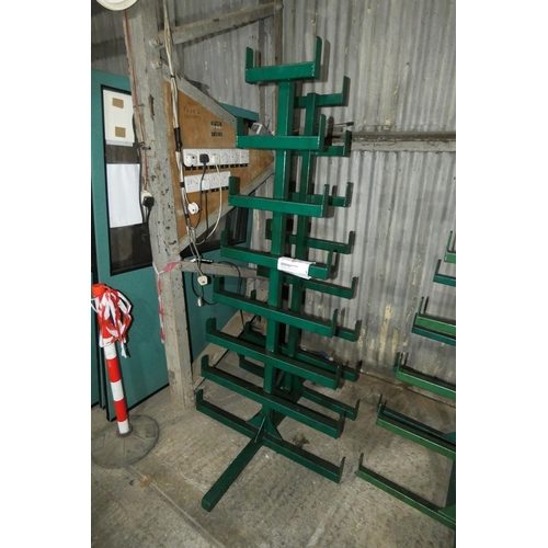 5702 - 2 x green metal eight tier bar racks each approx 190cm high x 91cm wide at bottom (SP021009)