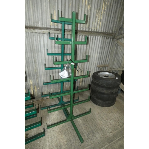 5703 - 2 x green metal seven tier bar racks each approx 183cm high x 91cm wide at bottom (SP020992)