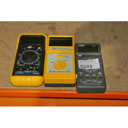 5292 - 1 x Robin AR4011 multimeter, 1 x Metrohm 16 series insulation tester and 1 x Edison DM664 multimeter