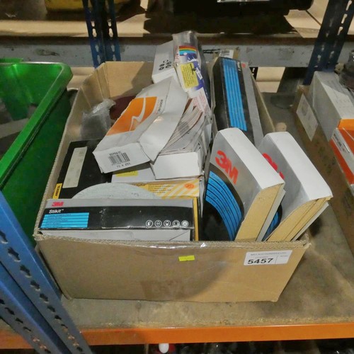 5457 - 1 box containing a quantity of various abrasives sheets and discs