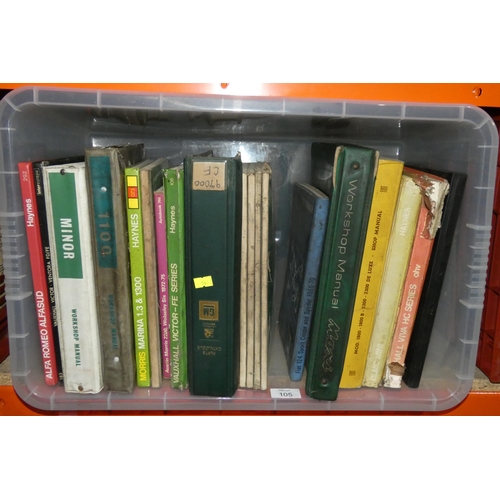 105 - 1 x box containing a quantity of various workshop manuals, not practical to list in detail, so pleas... 