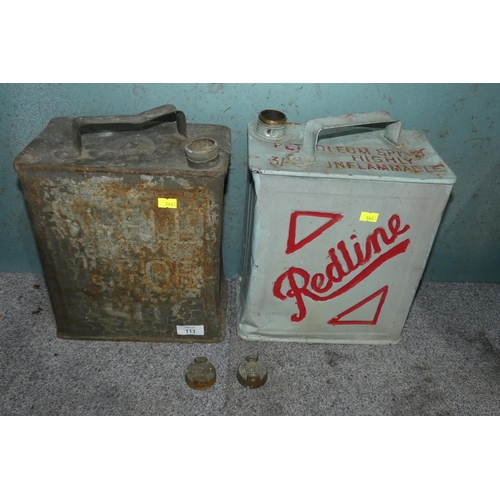 111 - 2 x vintage fuel cans, 1 by Shell Motor Spirit and 1 by Redline