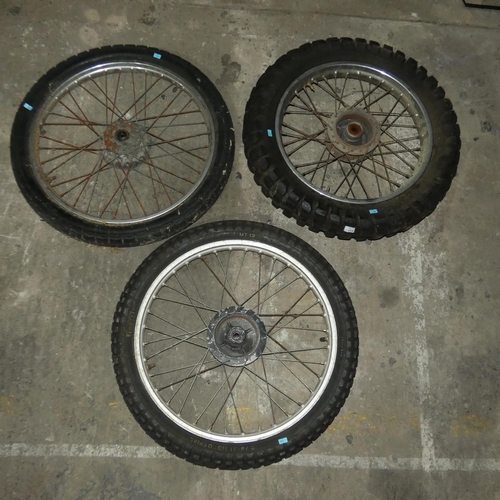 114 - 3 x various motorbike wheels and tires