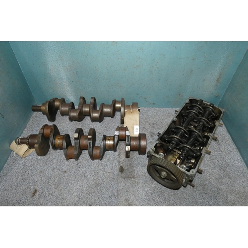 132 - 2 x Ford crossflow crankshafts and 1 other cylinder head