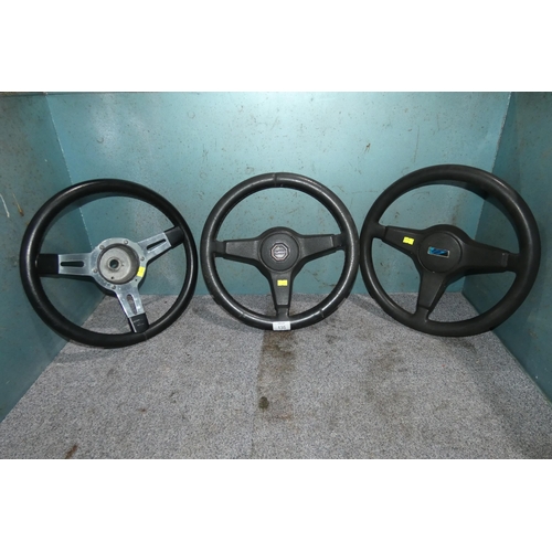 135 - 3 x various steering wheels (1 x Austin Metro, 1 x Austin Turbo and 1 x Mountney)