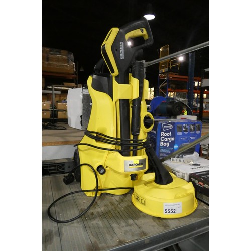 5552 - 1 x Karcher K4 pressure washer with lance and 2 attachments but no connecting is hose included