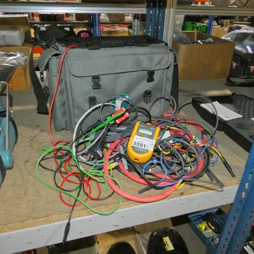 5591 - A grey carry bag containing a quantity of various electrical test items and leads including a Fluke ... 