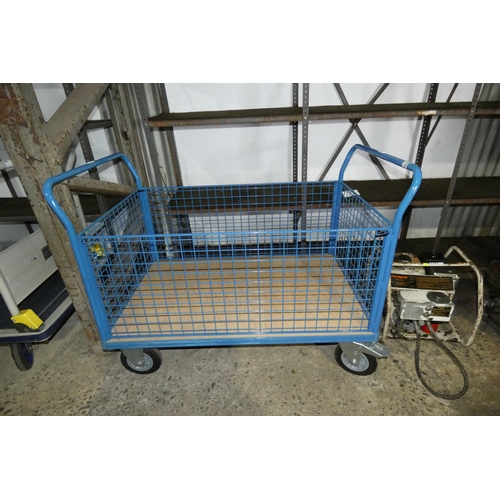 5760 - 1 x warehouse trolley with blue metal mesh sides approx 122 x 78cm and mesh sides are approx 51cm hi... 