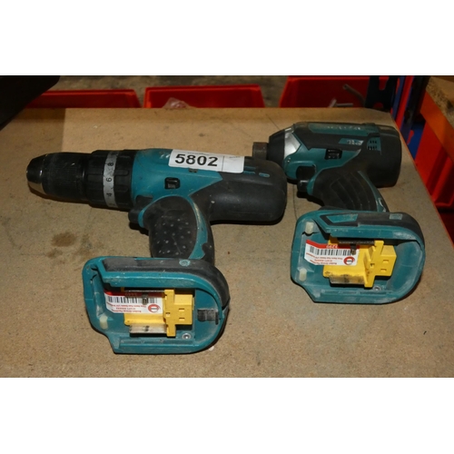 5802 - 2 x Makita cordless tools (1 x drill & 1 x impact driver) - Please note that no batteries or charger... 