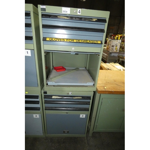 5930 - 2 x Bott metal cabinets each with 3 drawers and 1 x lift up door and each approx 60 x 60 x 80cm high