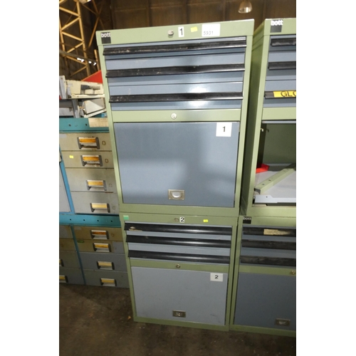 5931 - 2 x Bott metal cabinets each with 3 drawers and 1 x lift up door and each approx 60 x 60 x 80cm high