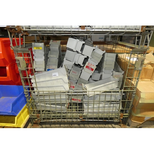 5942 - A quantity of grey plastic storage bins each approx 43 cm long x 14cm wide  x 12.5cm high. Contents ... 