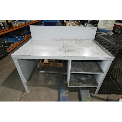 5337 - 1 x grey metal work bench approx 135 x 76cm