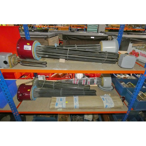 5816 - 8 x various industrial heating elements. Contents of 2 shelves