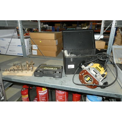 5887 - 1 x Dewalt DW625E router 240v supplied with a quantity of various router / cutter bits. Contents of ... 