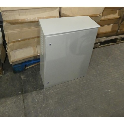 5658 - 1 pallet containing 9 x unused grey metal electrical boxes each approx 63 x 26 x 83cm high