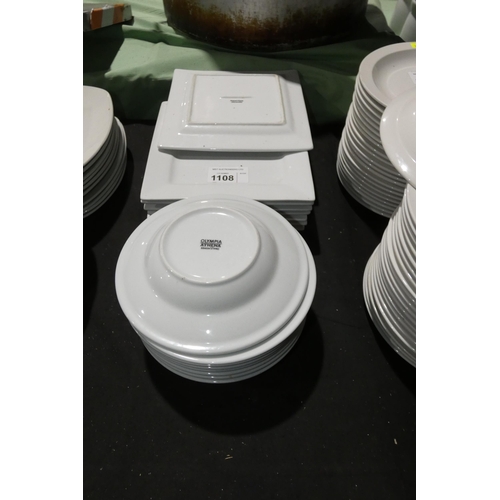 1108 - A quantity of various white crockery including square plates by Robert Dyas and bowls by Olympia