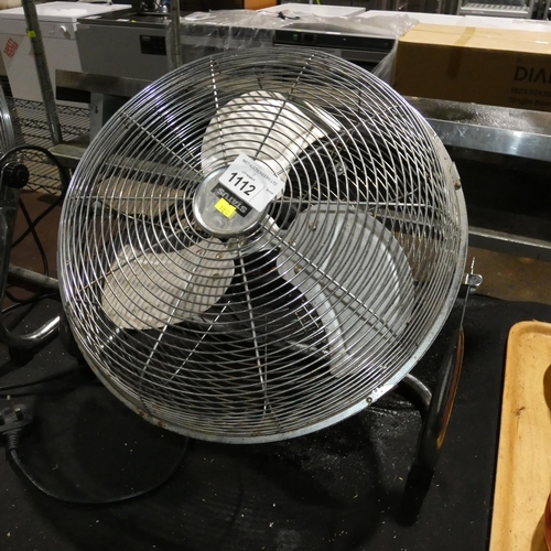 1112 - A chrome floor fan by Status. Tested Working