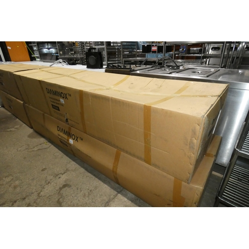 1154 - A boxed commercial stainless steel double sink unit approx 240x60x90cm