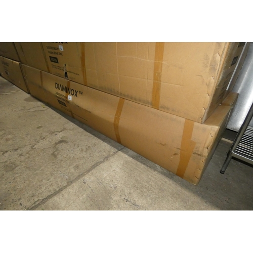 1155 - A boxed commercial stainless steel double sink unit approx 240x60x90cm