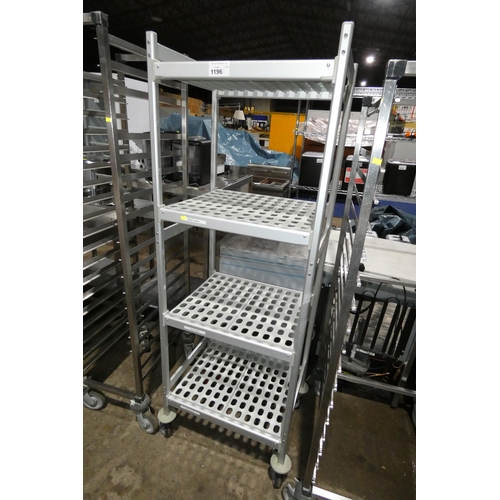 1196 - A catering type mobile rack with 4 shelves approx 60x48x173cm