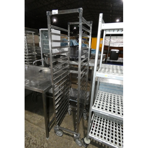 1197 - A commercial stainless steel catering type tray rack approx 39x57x180cm