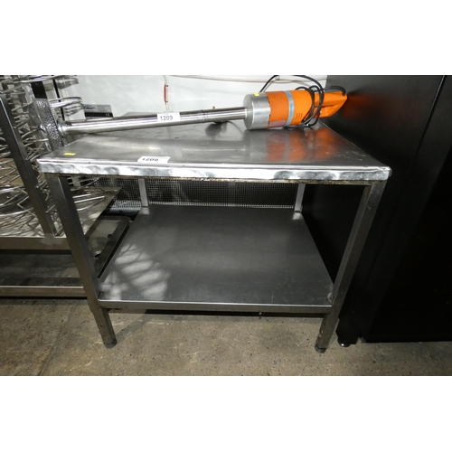 1208 - A low commercial stainless steel catering type table with shelf beneath approx 76x62x66cm