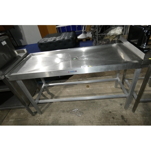 1235 - A commercial stainless steel catering type wet prep table with central plug hole by row fabrication ... 