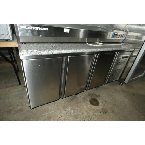 1261 - A commercial stainless steel bench fridge by LEC type Platinum - trade please note, plug has been re... 