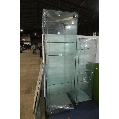 1301 - 1 x glass display cabinet approx 65 x 65 x 225cm high