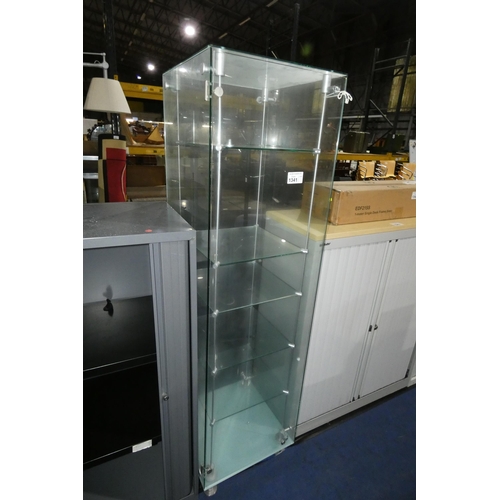 1341 - 1 x glass display cabinet approx 50 x 50 x 180cm high