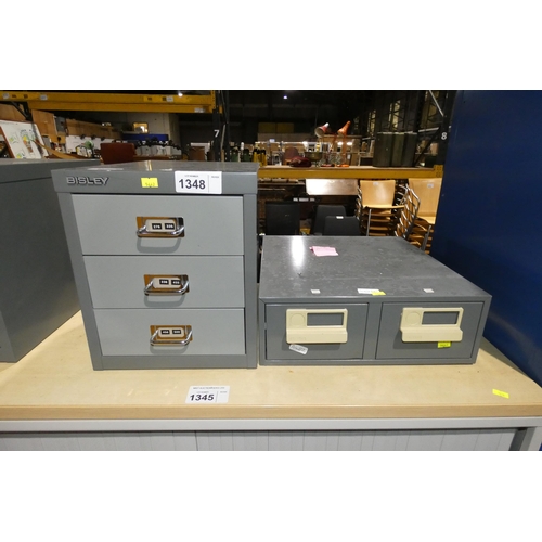 1348 - 1 x Bisley grey metal 3 drawer index type cabinet approx 28 x 41 x 33cm high and 1 x grey metal 2 dr... 