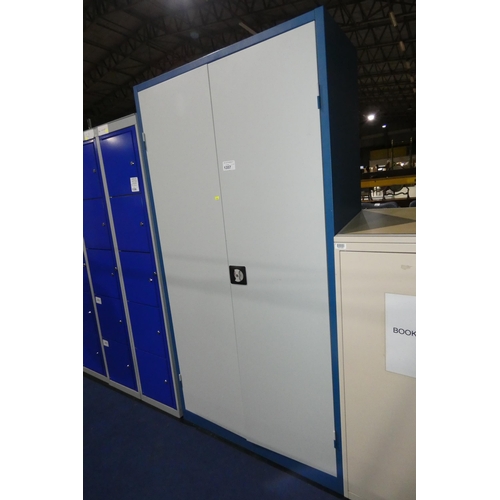 1357 - 1 x grey / blue metal two door office storage cabinet approx 100 x 45 x 194cm high