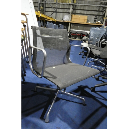 1382 - A vintage (2008) Vitra Eames Aluminum Group EA108 chair - netweave in dark grey with aluminium swive... 