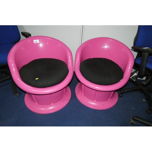 1388 - 2 x IKEA pink plastic chairs