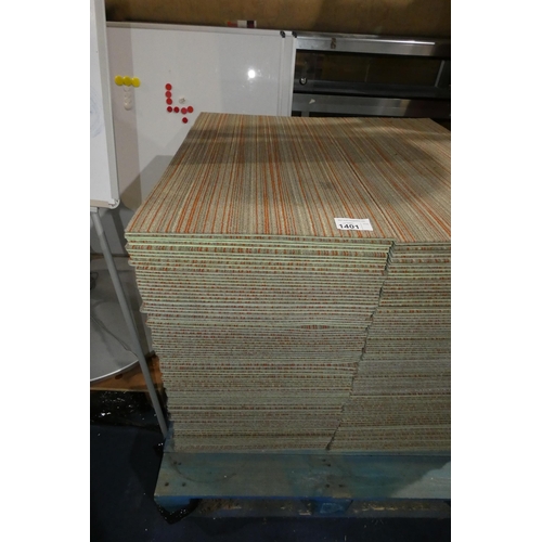 1401 - A quantity of approx 100 x Shaw Ecologix orange striped patterned carpet tiles each approx 46 x 91.5... 